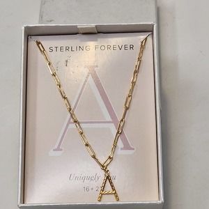 Sterling Forever 14K Gold Plate Initial A Pendant Chain Link Necklace Textured